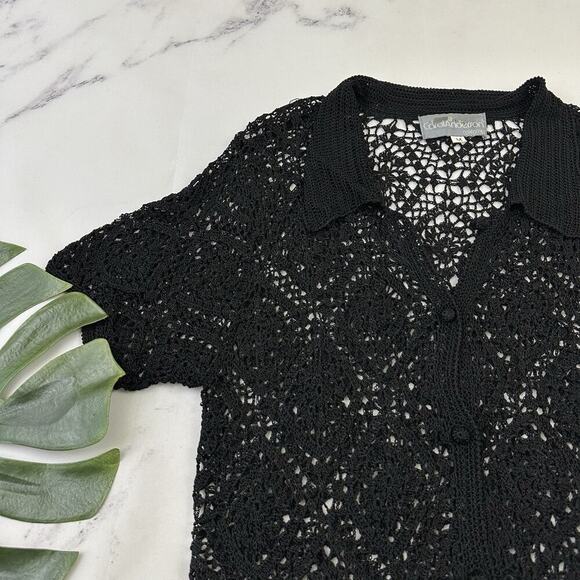 Carol Anderson Womens Vintage 90s Crochet Sheer Top Size M Black Cottagecore - Picture 4 of 12